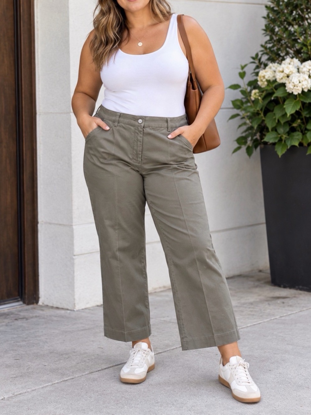 Haggar Petite Size 16 Olive Khaki Straight Leg Chino Pants Cotton Stretch